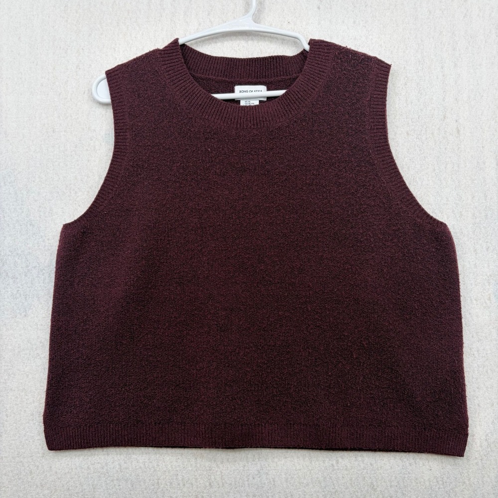 Song of Style Aimee Song Burgundy Knit Sweater Vest XL Maroon Crew Neck Top